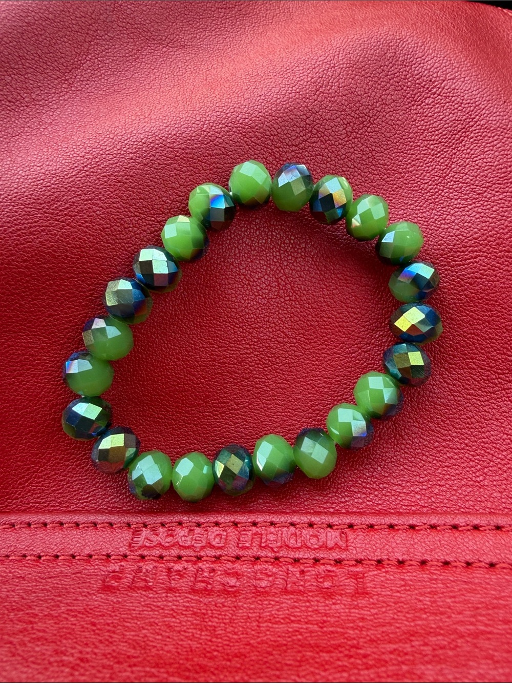 Green Faceted Prisma Beaded Stretch Bracelet